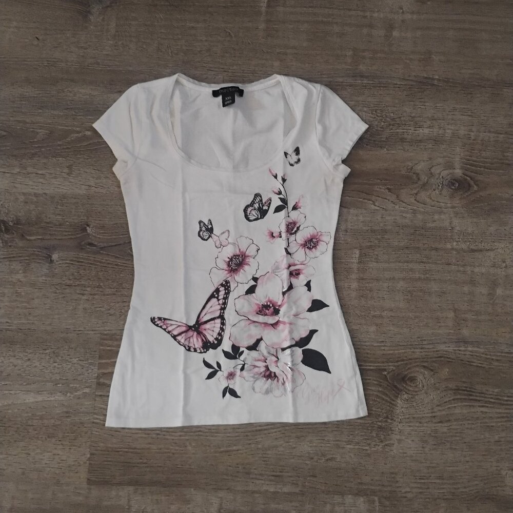 White House Black Market Floral Butterfly Graphic Tee - Women’s XXS - White